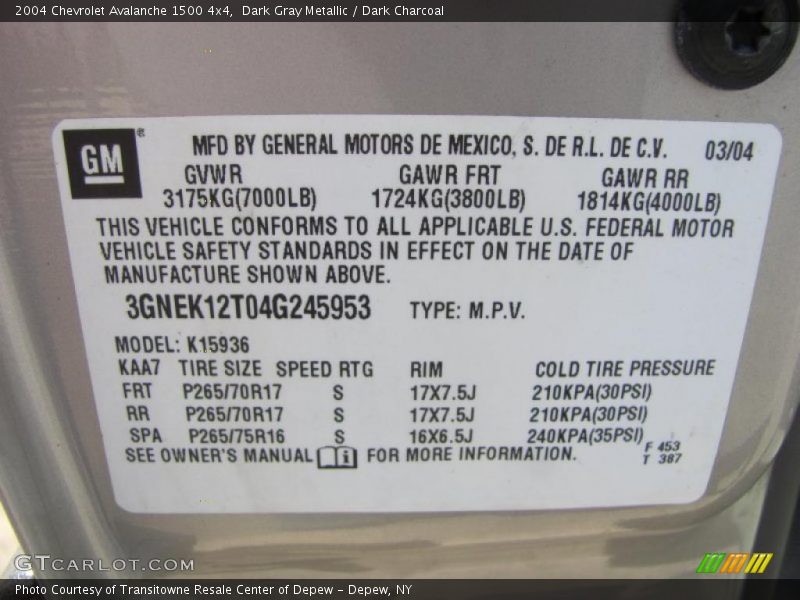 Dark Gray Metallic / Dark Charcoal 2004 Chevrolet Avalanche 1500 4x4