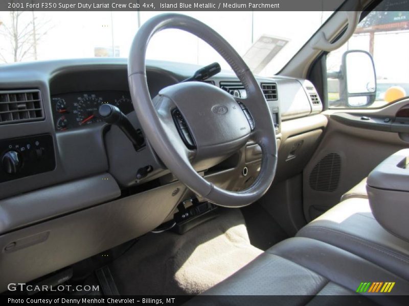 Island Blue Metallic / Medium Parchment 2001 Ford F350 Super Duty Lariat Crew Cab 4x4