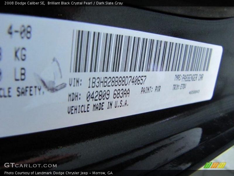 Brilliant Black Crystal Pearl / Dark Slate Gray 2008 Dodge Caliber SE