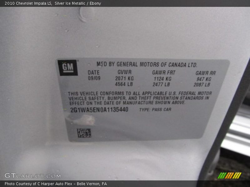 Silver Ice Metallic / Ebony 2010 Chevrolet Impala LS