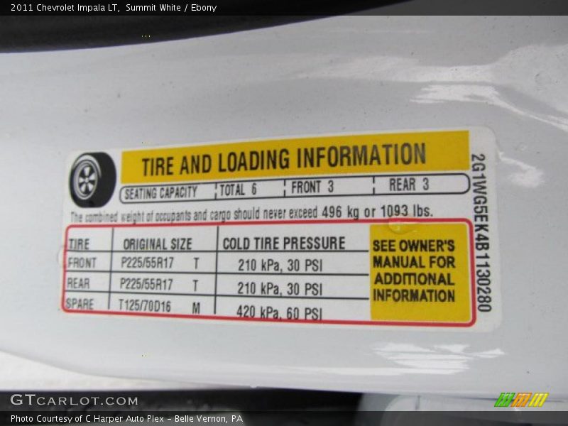 Info Tag of 2011 Impala LT