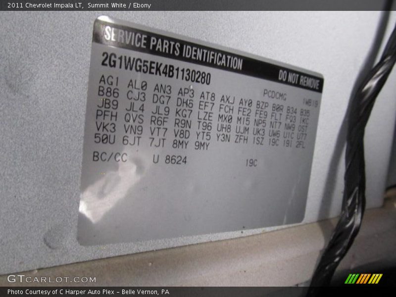 Info Tag of 2011 Impala LT