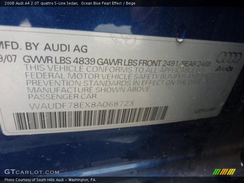 Ocean Blue Pearl Effect / Beige 2008 Audi A4 2.0T quattro S-Line Sedan