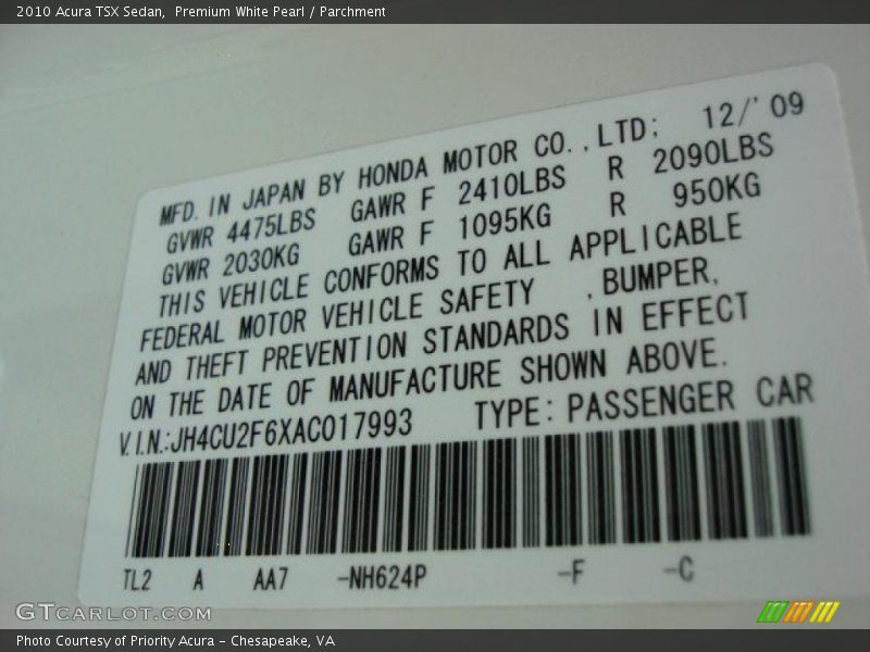 Premium White Pearl / Parchment 2010 Acura TSX Sedan