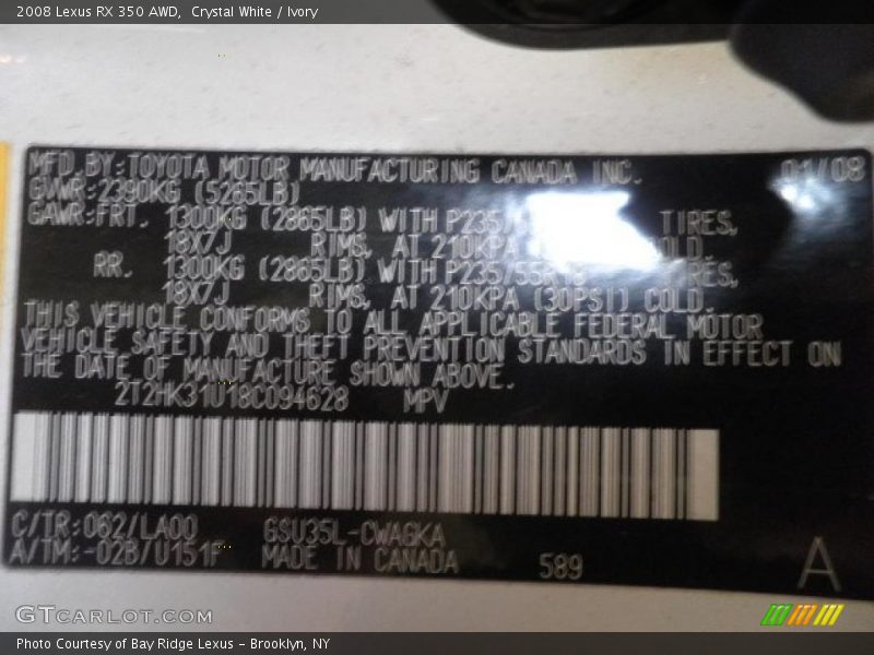 Crystal White / Ivory 2008 Lexus RX 350 AWD