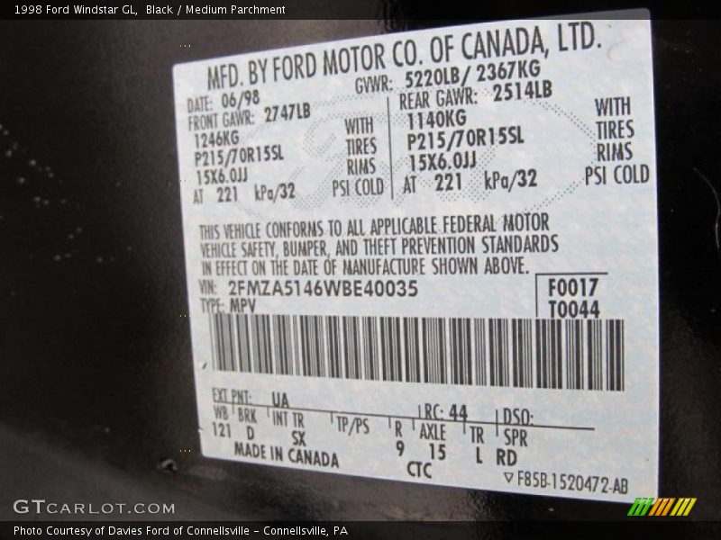 Black / Medium Parchment 1998 Ford Windstar GL