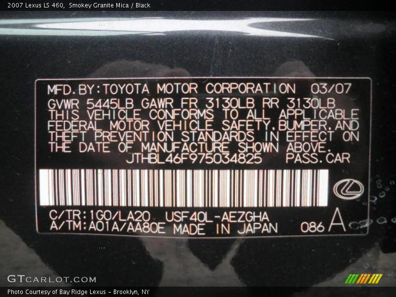 Smokey Granite Mica / Black 2007 Lexus LS 460