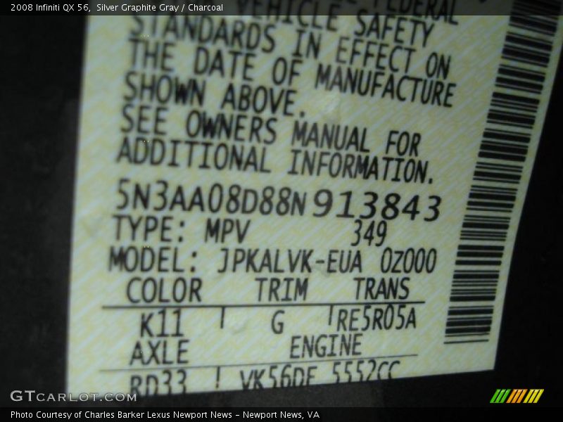 Silver Graphite Gray / Charcoal 2008 Infiniti QX 56
