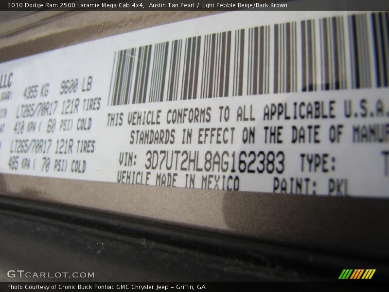 2010 Ram 2500 Laramie Mega Cab 4x4 Austin Tan Pearl Color Code PKL