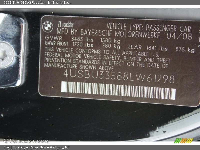 Jet Black / Black 2008 BMW Z4 3.0i Roadster