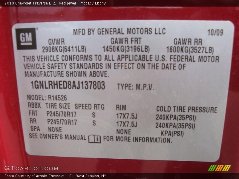 Red Jewel Tintcoat / Ebony 2010 Chevrolet Traverse LTZ