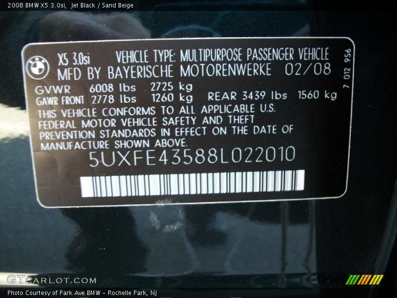 Jet Black / Sand Beige 2008 BMW X5 3.0si