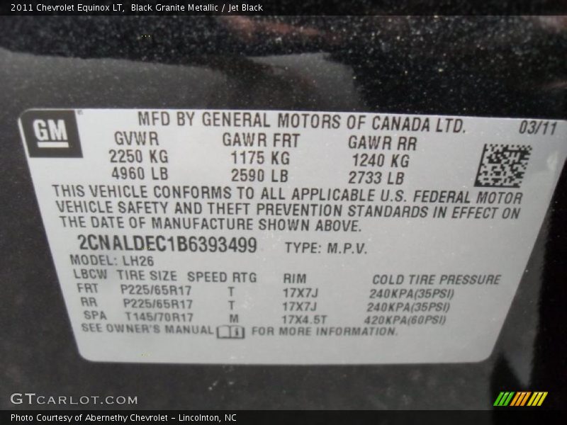 Black Granite Metallic / Jet Black 2011 Chevrolet Equinox LT