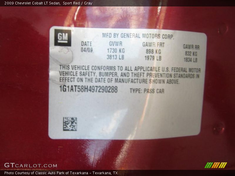 Sport Red / Gray 2009 Chevrolet Cobalt LT Sedan