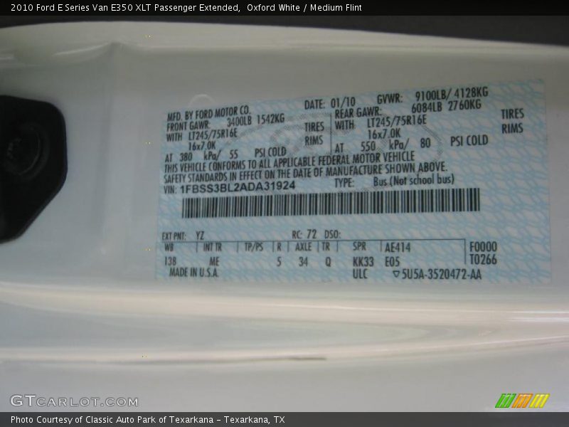 Oxford White / Medium Flint 2010 Ford E Series Van E350 XLT Passenger Extended