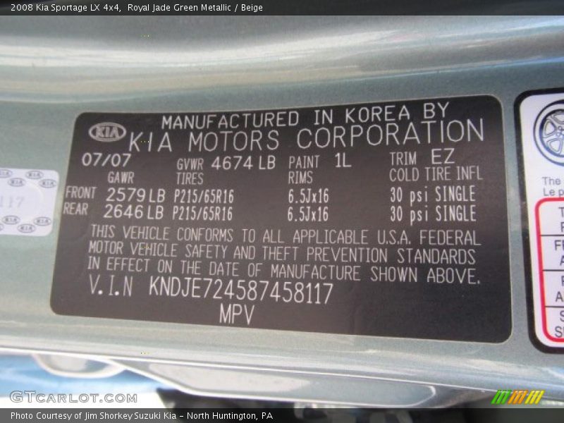 2008 Sportage LX 4x4 Royal Jade Green Metallic Color Code 1L