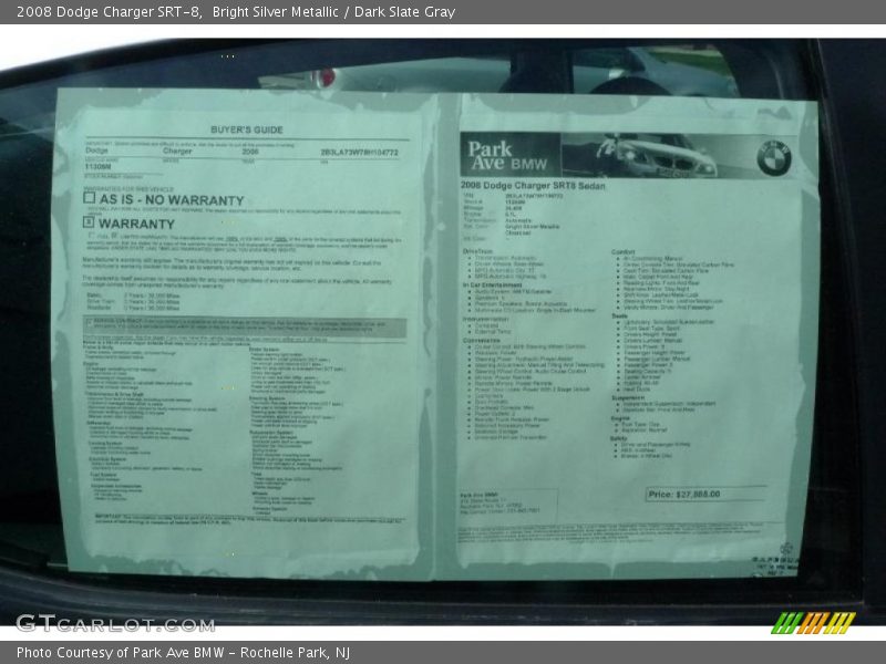  2008 Charger SRT-8 Window Sticker