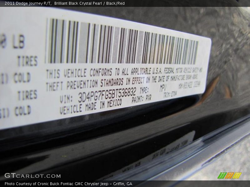 Brilliant Black Crystal Pearl / Black/Red 2011 Dodge Journey R/T