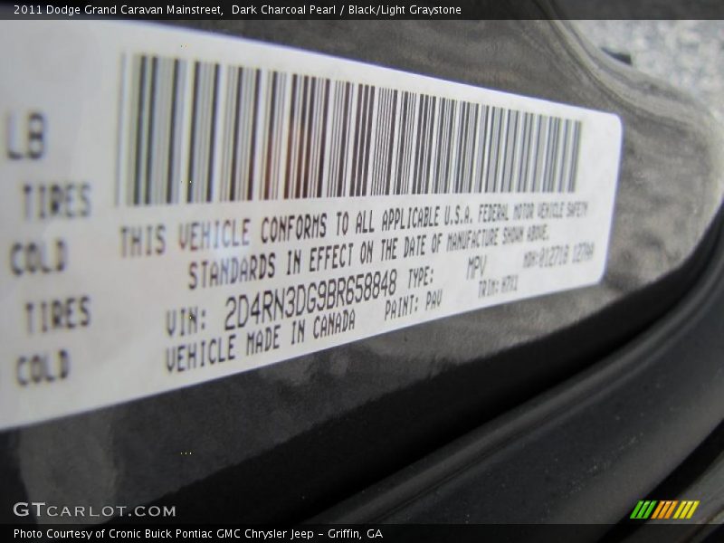 Dark Charcoal Pearl / Black/Light Graystone 2011 Dodge Grand Caravan Mainstreet