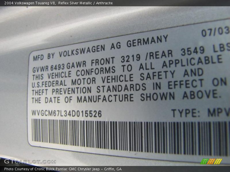Reflex Silver Metallic / Anthracite 2004 Volkswagen Touareg V8