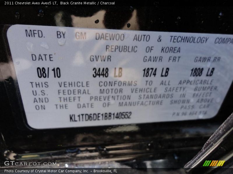 Black Granite Metallic / Charcoal 2011 Chevrolet Aveo Aveo5 LT