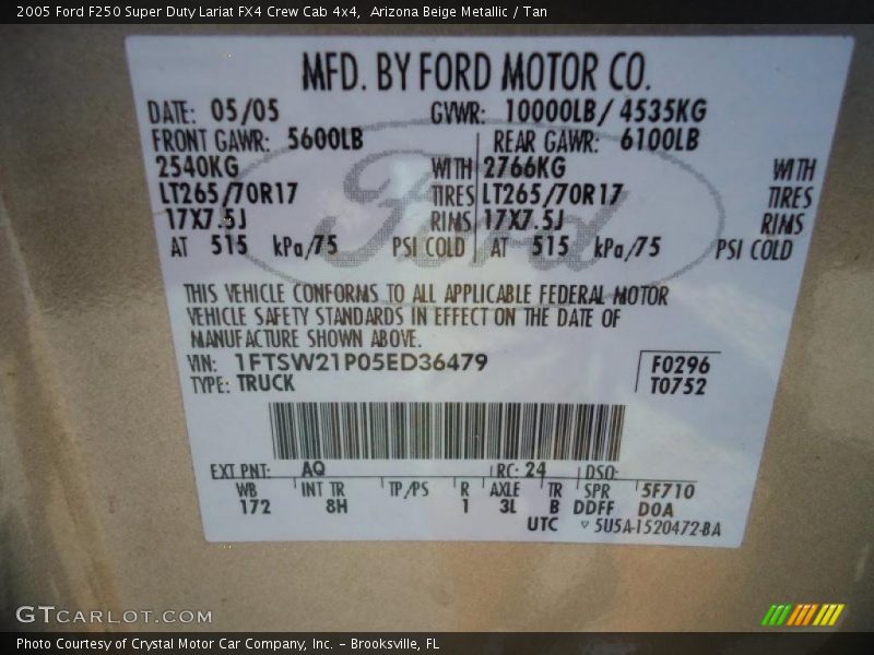 Arizona Beige Metallic / Tan 2005 Ford F250 Super Duty Lariat FX4 Crew Cab 4x4