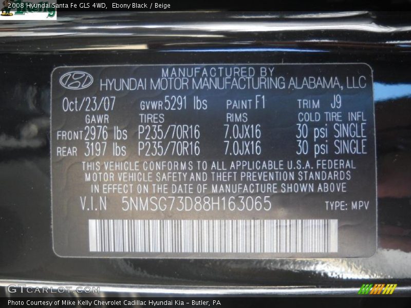 Ebony Black / Beige 2008 Hyundai Santa Fe GLS 4WD
