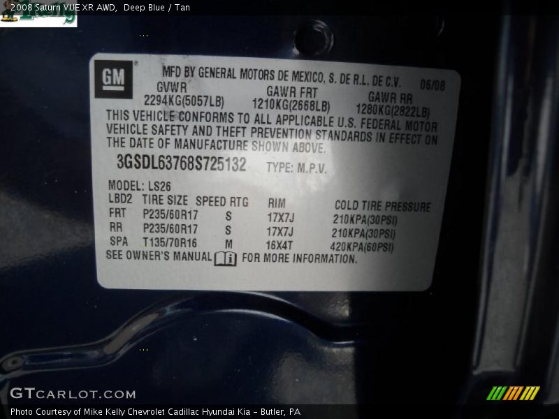 Deep Blue / Tan 2008 Saturn VUE XR AWD