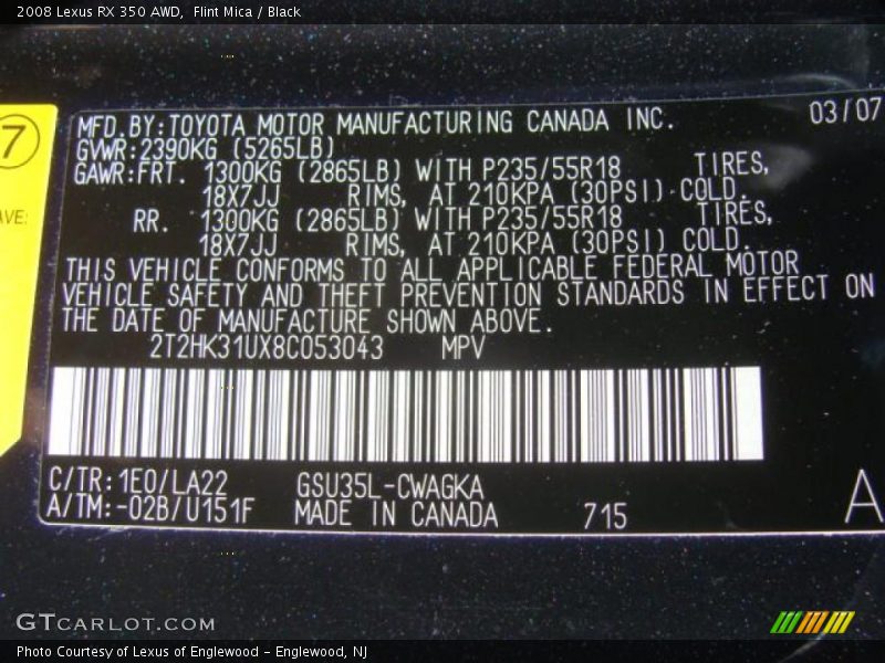 Flint Mica / Black 2008 Lexus RX 350 AWD