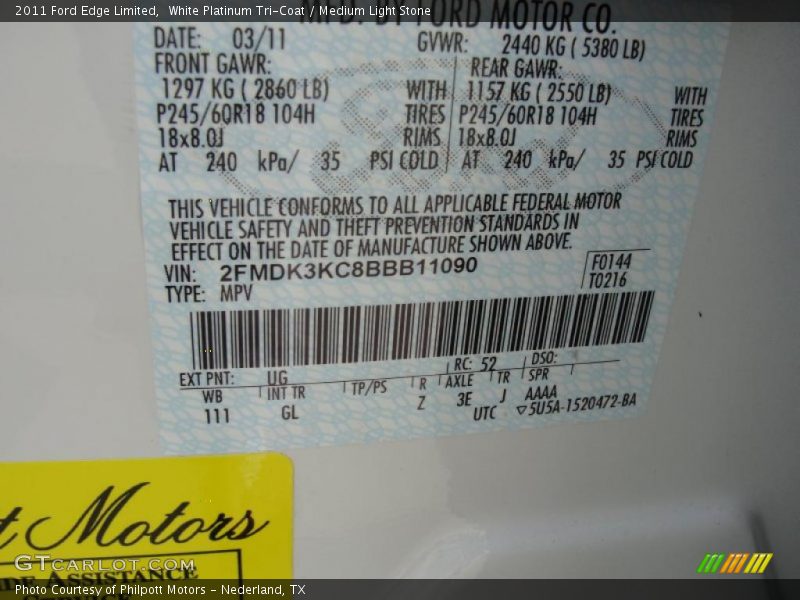 White Platinum Tri-Coat / Medium Light Stone 2011 Ford Edge Limited