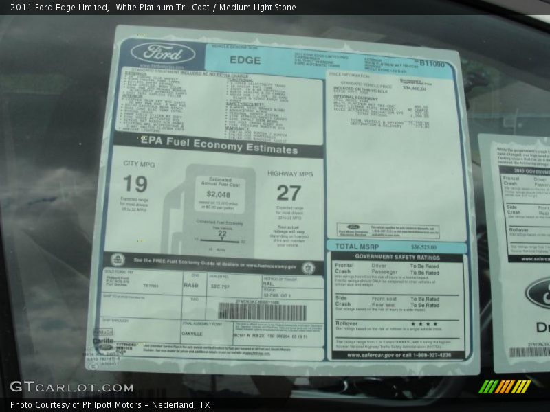 White Platinum Tri-Coat / Medium Light Stone 2011 Ford Edge Limited