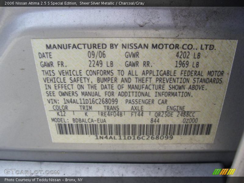 Sheer Silver Metallic / Charcoal/Gray 2006 Nissan Altima 2.5 S Special Edition