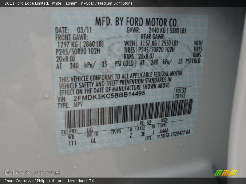 White Platinum Tri-Coat / Medium Light Stone 2011 Ford Edge Limited