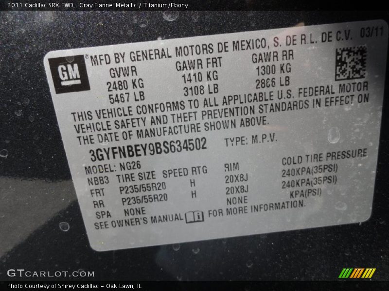 Gray Flannel Metallic / Titanium/Ebony 2011 Cadillac SRX FWD