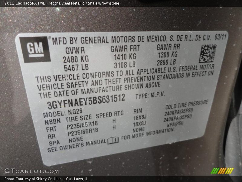 Mocha Steel Metallic / Shale/Brownstone 2011 Cadillac SRX FWD