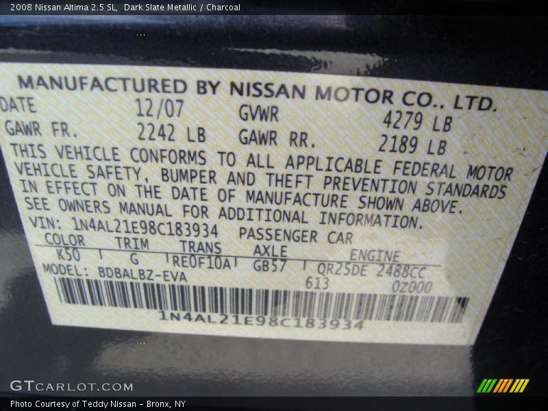Dark Slate Metallic / Charcoal 2008 Nissan Altima 2.5 SL