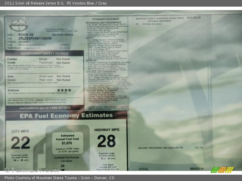  2011 xB Release Series 8.0 Window Sticker