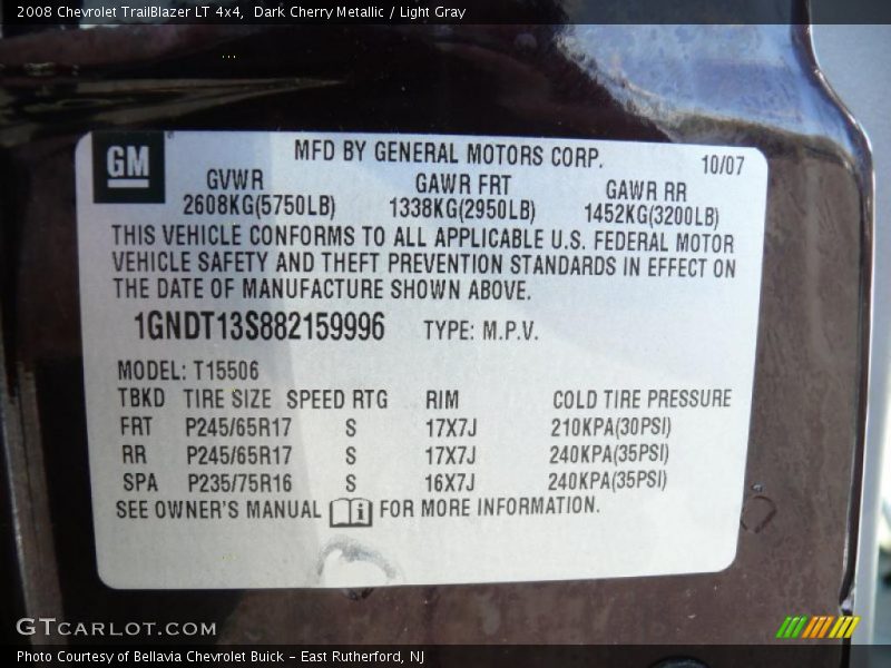 Dark Cherry Metallic / Light Gray 2008 Chevrolet TrailBlazer LT 4x4
