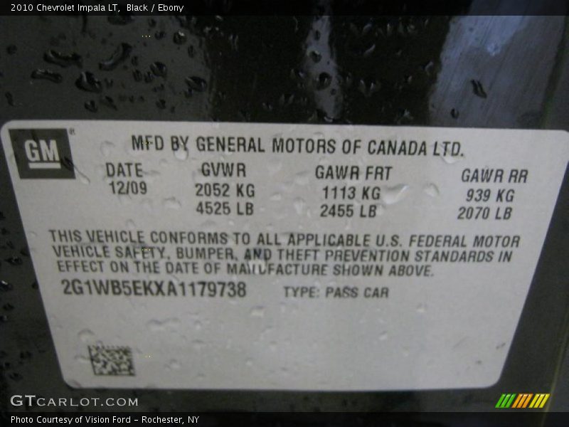 Black / Ebony 2010 Chevrolet Impala LT