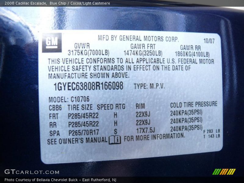 Blue Chip / Cocoa/Light Cashmere 2008 Cadillac Escalade