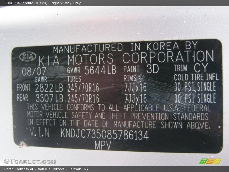 Bright Silver / Gray 2008 Kia Sorento LX 4x4