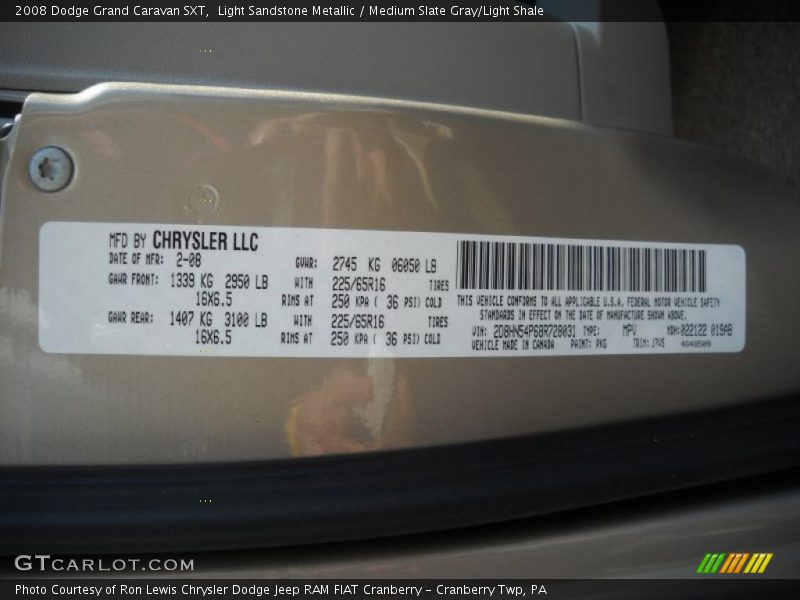 Light Sandstone Metallic / Medium Slate Gray/Light Shale 2008 Dodge Grand Caravan SXT