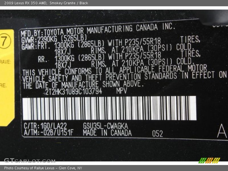 Smokey Granite / Black 2009 Lexus RX 350 AWD