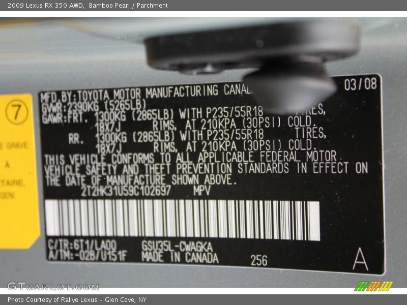 Bamboo Pearl / Parchment 2009 Lexus RX 350 AWD
