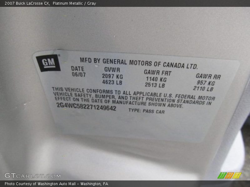 Platinum Metallic / Gray 2007 Buick LaCrosse CX