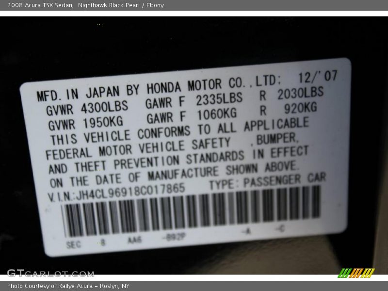 Nighthawk Black Pearl / Ebony 2008 Acura TSX Sedan