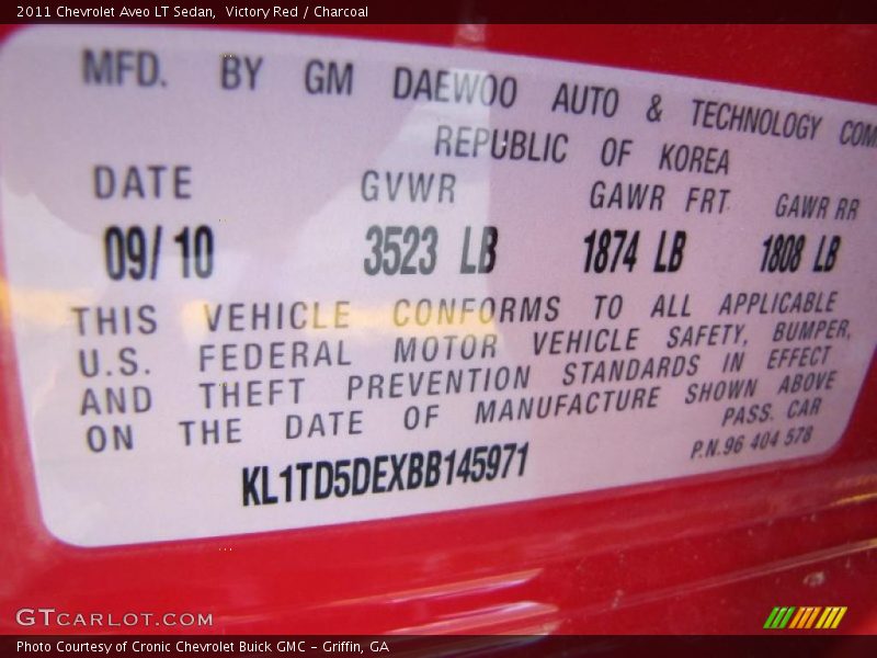 Victory Red / Charcoal 2011 Chevrolet Aveo LT Sedan