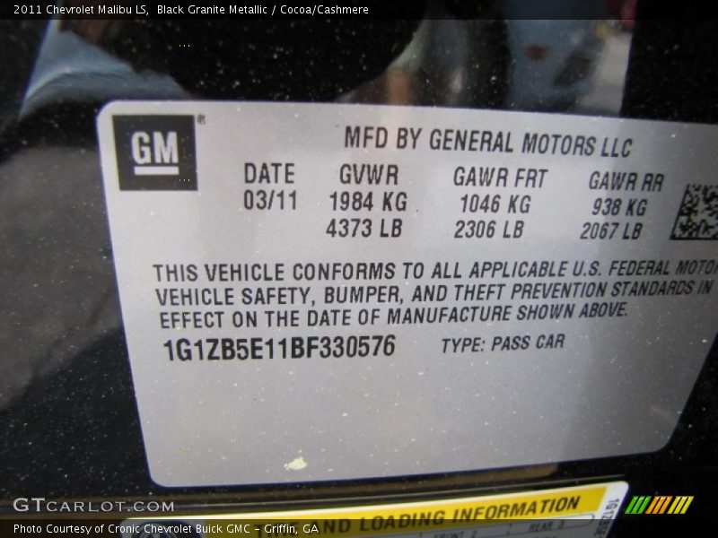 Black Granite Metallic / Cocoa/Cashmere 2011 Chevrolet Malibu LS