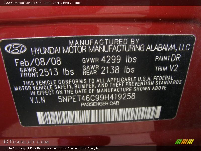 Dark Cherry Red / Camel 2009 Hyundai Sonata GLS