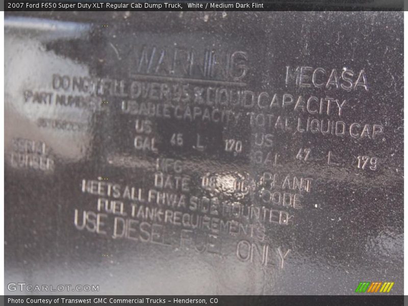 White / Medium Dark Flint 2007 Ford F650 Super Duty XLT Regular Cab Dump Truck